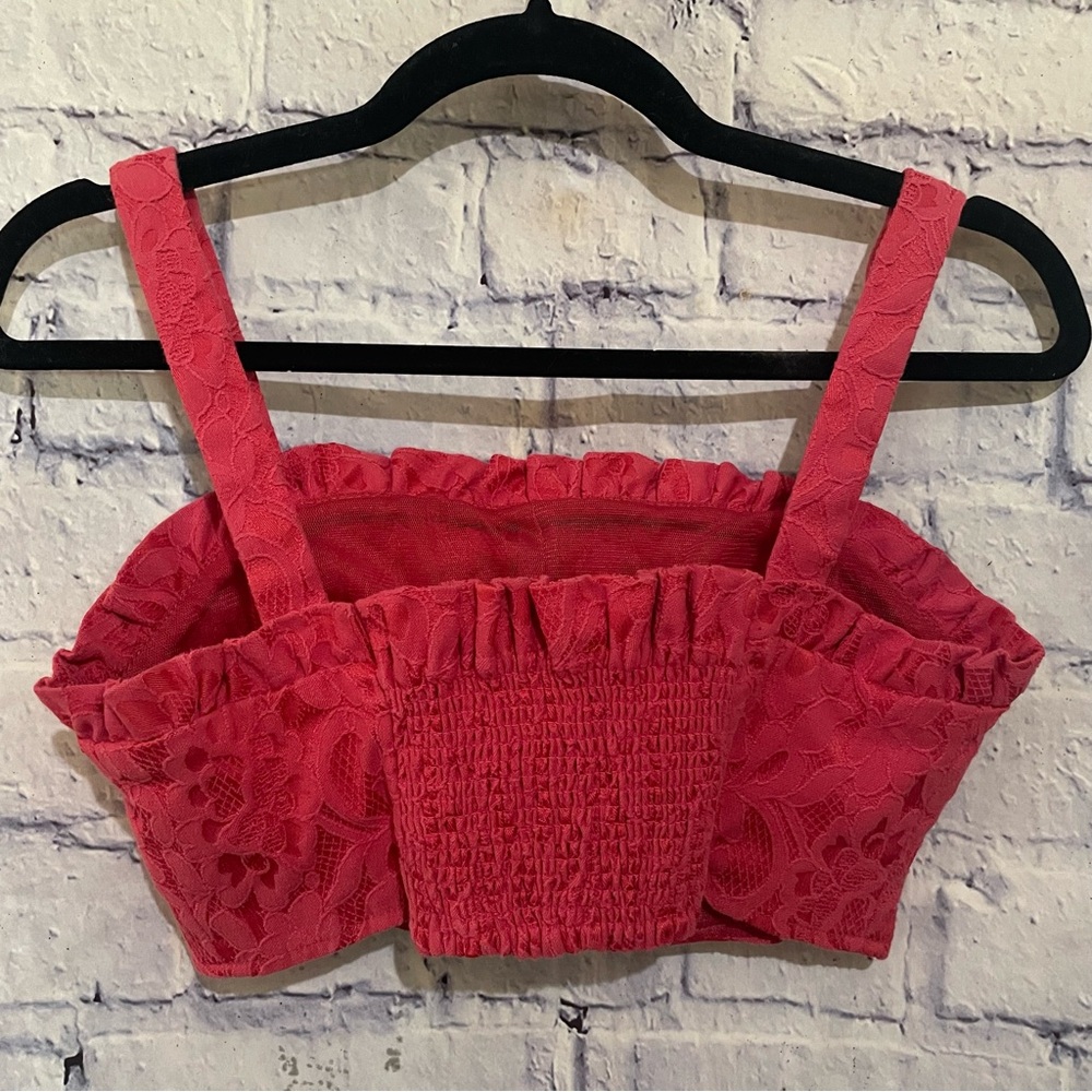 Free People Fiona Jacquard Lace Ruffled Smocked Crop Corset Top Pink 4 - Picture 6 of 14